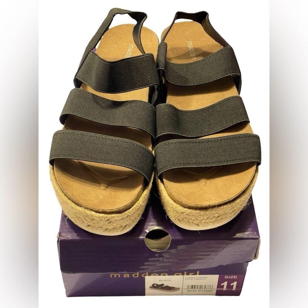 Worn Once Madden Girl Black Crispp Espadrille Slip on Sandal Size 11 comes w/box